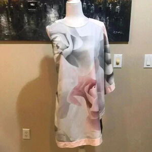 Ted Baker Porcelain Rose Black Dress w/Printed Chiffon Floral Overlay-US 6-8